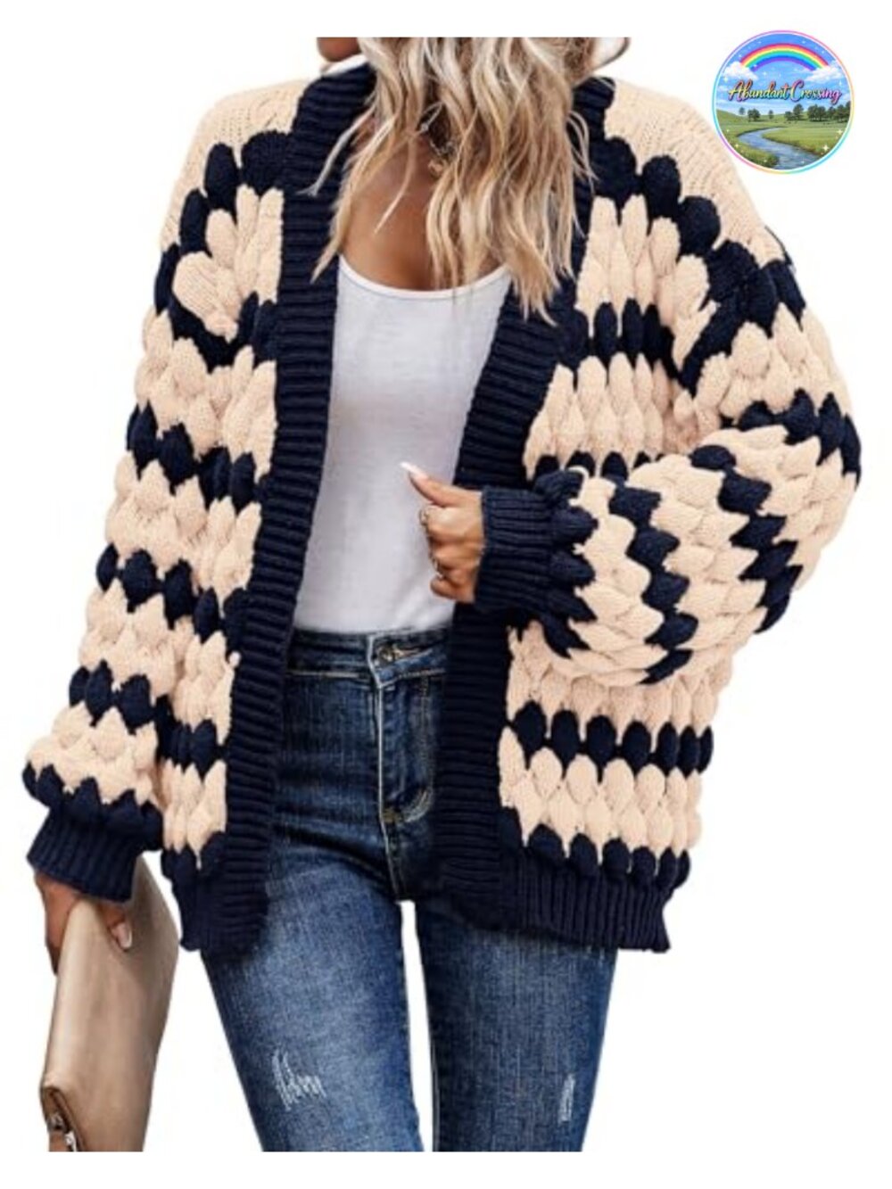 Chunky Cable Knit Open Front Cardigan Sweater Lantern Sleeve Oversized